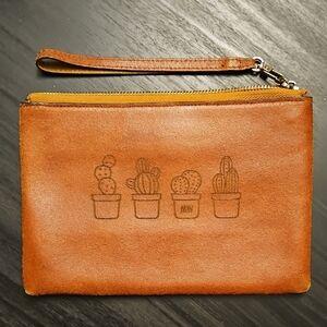 Most Wanted Leather Wristlet with Cactus Design
